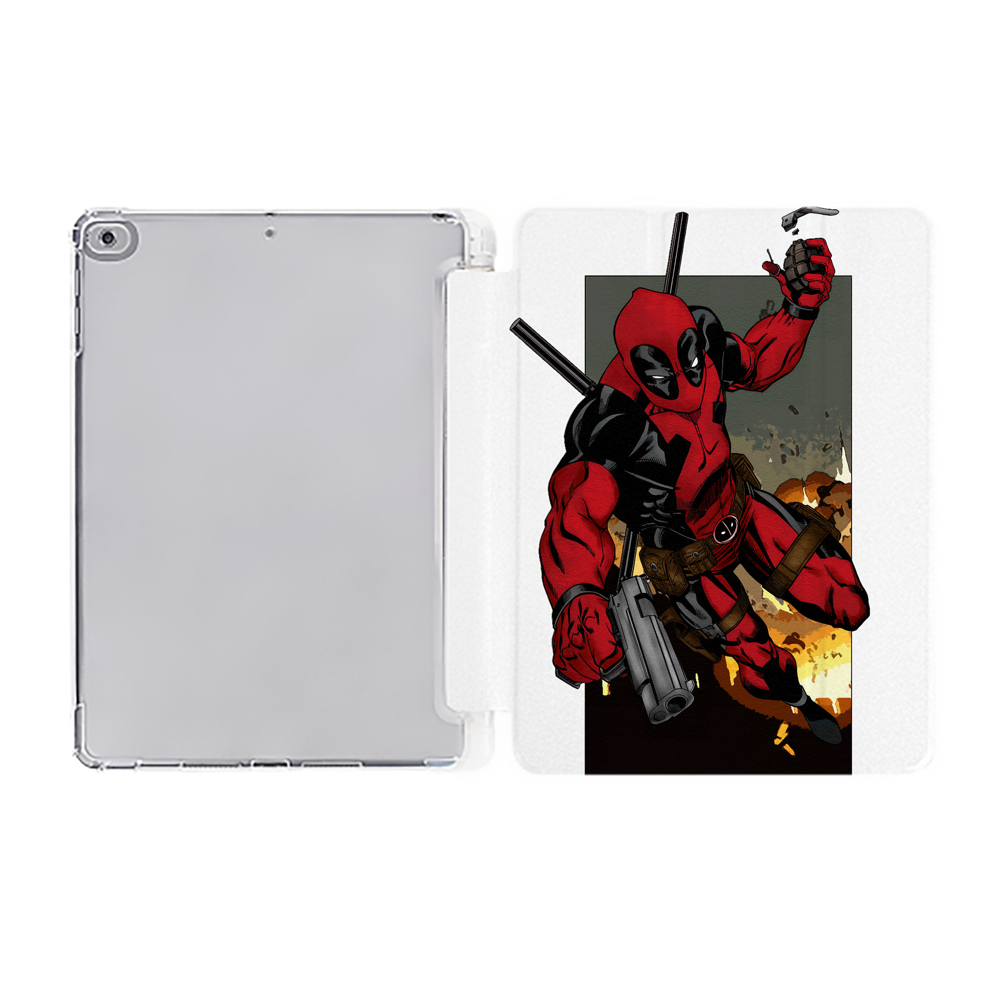 （画像用） Deadpool デッドプール IPad ケース ペン収納付き 三つ折りスタンド PUレザー×シリコン 対応機種9.5/10.5/10.9インチ